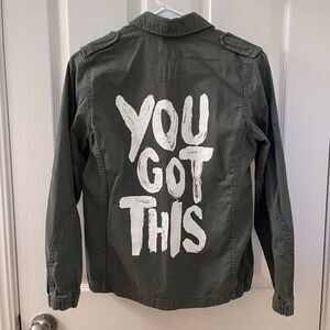H&M Girl Power You Got This Button Front Shirt Jacket Army Green Size 10-11 yrs